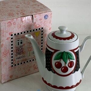 Vintage 2002 Mary Engelbreit Cherry Design Porcelain Teapot